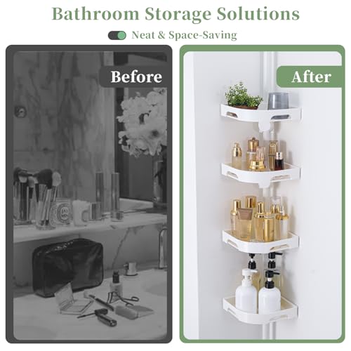 akinbas Tension Pole Shower Caddy Organizer with 4 Tier L-Shaped Rust Resistant Bathroom Corner Shelves with 34-124 Inch Adjustable No Drilling Quick Install Shower Rack for Bath Essentials (White) - color: White, size: 4 Tier-Standard