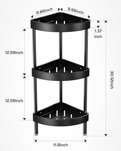 Nieifi Corner Shower Caddy Stand-3 Tier Rustproof Anodized Aluminum Standing Shower Organizer-Shower Caddy Corner-Dual Stability to Anti-Shaking-Height-Adjustable Legs for Uneven Surfaces-Black - color: Black, size: 3-Tier