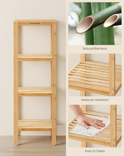 SONGMICS 4-Tier Bamboo Shelf, Narrow Bathroom Shelf, Standing Towel Rack, Corner Rack, for Kitchen, Living Room, Bedroom, Entryway, Bathroom, Natural UBCB54Y - color: Light Bamboo, size: 4 Tiers (13"D x 13"W x 38.6"H)