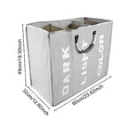 94L Foldable Laundry Basket with Handle Divided Laundry Hamper 3 Sections for Dirty Clothes 3 Compartment Collapsible Sorted Bag for School Dorm Bedroom Bathroom Closet Apartment (Light gray)