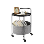 Round Metal Side Table with 2 Tiers of Storage and Wheels, Cart Side Table Tray for Living Room, Bedroom, Black - color: Black