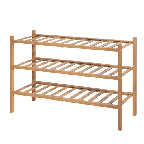 Kitsure Bamboo Wooden Shoe Rack for Closet - Stackable Shoe Organizer with Modular Structure, Space-Saving Shoe Shelf for Entryway, Living Room, Bedroom, 26.8" Wide - 3 Tiers, Brown - color: Brown, size: 26.8"Wide - 3 Tiers