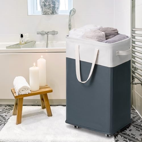 Goodpick Laundry Basket with Wheels, 75L Laundry Hamper for Dirty Clothes, College Dorm Essentials, Clothes Hamper for Livng Room, Grey&White - color: Grey & White