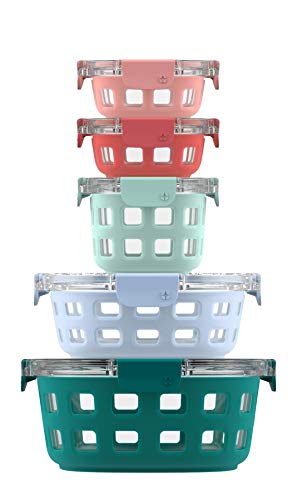 Ello Duraglass Mixed Meal Prep Sets Leak-Proof Glass Food Storage Containers with Silicone Sleeves and Airtight BPA-Free Lids, Dishwasher, Microwave, and Freezer Safe - color: Melon Mixed
