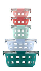 Ello Duraglass Mixed Meal Prep Sets Leak-Proof Glass Food Storage Containers with Silicone Sleeves and Airtight BPA-Free Lids, Dishwasher, Microwave, and Freezer Safe - color: Melon Mixed