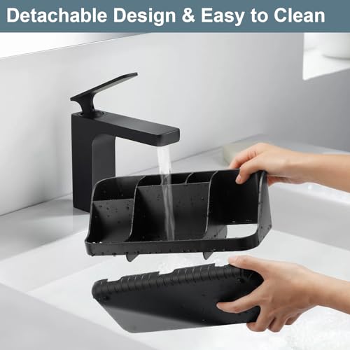 GFWARE Black Toothbrush Holder - 7 Slots Bathroom Organizer Countertop with Drainage Matte Black Electric Toothbrush and Toothpaste Holder for Bathroom Accessories Organization Vanity Sink Storage - color: Black