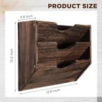 RattanView 3 Wall Wood File Organizer Hanging File Organizer for Office Rustic Paper Mail Organizer Mounted Storage Rack for Home Documents Magazine Literature Folders Brown