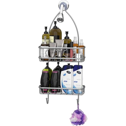 Simple Houseware Bathroom Hanging Shower Head Caddy Organizer, Silver (24 x 10.2 x 4.25 inches) - color: Silver, size: Medium