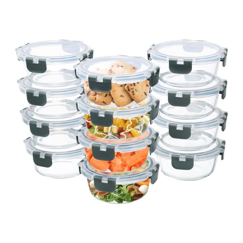 GULFLIN 12 Pack Small Glass Food Storage Containers with Lids Airtight, 13oz Leak-Proof Meal Prep Containers Set, Freezer to Microwave Safe, Dishwasher Safe - color: 13oz,Same Size - 12 Pack,Grey Set