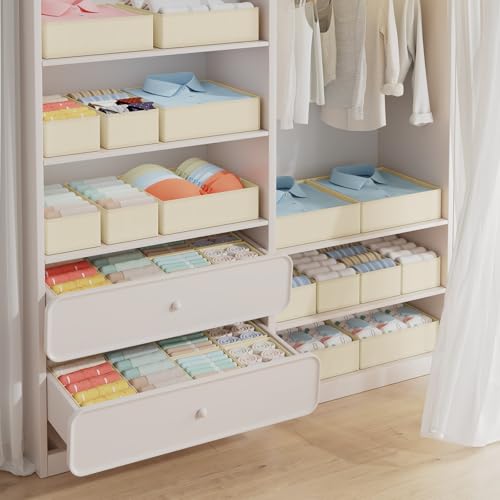DIMJ Drawer Organizer Clothes, 18 Pack Dresser Organizer, Foldable Closet Organizers and Storage, Fabric Dresser Bins, Drawer Dividers for Nursery, Baby Clothes, Underwears, Sock (Beige) - color: Beige, size: 18 Pack