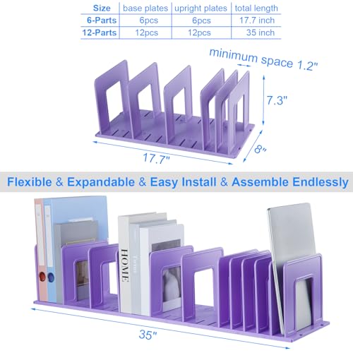 Adjustable Vertical File Sorter Sturdy Plastic Expandable Upright File Holder, Desktop Binder Organizer, School Office File Organizer Bookshelf Divider, Assemble Easily Endlessly, Purple - color: Purple, size: 6-Parts