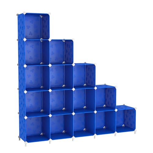 UNKU Cube Storage Organizer, 16 Cube Closet Organizer Storage Shelves, DIY Stackable Bookcase, Clothes Organizer Shelf for Closet, Bedroom, Living Room, Cabinet, Home, Office, Dark Blue - color: Blue, size: 15cube