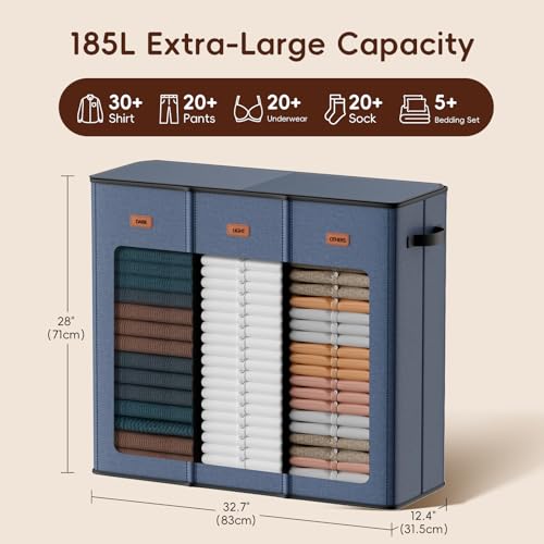 185L Laundry Hamper 3 Section, Laundry Hamper with Lid, Dirty Clothes Hamper with 3 Removable Washing Bags, Extra Large Laundry Basket Organizer for Bedroom, Laundry Room, Dorm - Navy Blue - color: Navy Bule, size: 185L - 3 Section