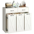 Herture Laundry Hamper Cabinet, Laundry Basket 3 Section with 2 Storage Drawers, Laundry Sorter with Pull-Out Removable Large Bags, 3 x 15.87 Gallons (60L), for Laundry Room Bathroom, White YL01XLW