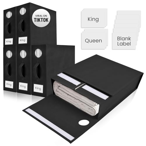 TOSORO 6 Pack Bed Sheet Organizer and Storage, Foldable Storage Organizer for Linen Closet with Viewing Window & Label for Bedding Sheets & Blankets (Queen & King Size) Black - color: Black, size: 6 Pack