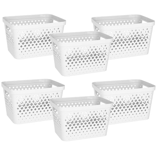 Glad Plastic Storage Basket Set, Value Pack of 6 | Open Storage Bins for Shelves, Bathroom, Pantry, Closet | Nesting Organizer Boxes with Handles, 4 Gallon, White - color: White, size: 4 Gallon