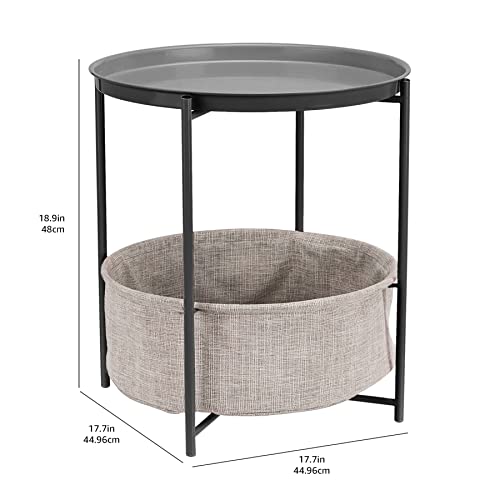 Amazon Basics Round Storage End Table, Nightstand for Bedroom or Living Room, Easy Assembly, with Cloth Basket, Charcoal/Heather Gray, 17.7 x 17.7 x 18.9 in | Side Table, with Cloth Basket, Storage - color: Charcoal