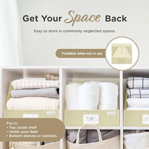 VIVIDECOR Open Front Trapezoid Closet Bins 12x12x10 – Closet Shelf Organizer for Folded Clothes, Easy Access Fabric Storage Baskets – Light Beige, 3 Pack - color: Light Beige