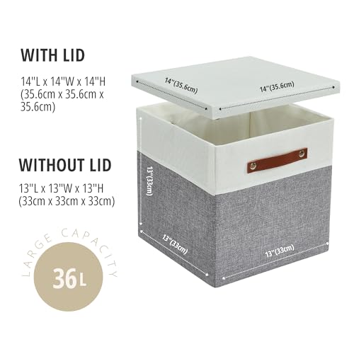DECOMOMO Storage Basket with Lid, Storage Cubes with Handles, Fabric Box with Lid (Grey and White, 13” / 3 Pack) - color: Grey and White, size: Cube 13"