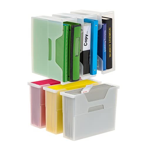 IRIS USA Small Portable Desktop File Box with Open Lid, 6 Pack, Side Handles, Hanging File Folders, Tabs & Inserts, Letter Size, Magazines, Newspapers, Mail, Books, Notebooks, Clear - style: Clear S - 6 Pack