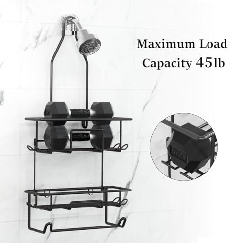 TreeLen Shower Caddy Hanging over Shower Head with 10 Hooks for Razor Large Shampoo Holder Shower Hanger Rack Bathroom Organizer- (Black, 11.8x4.1x24.8) - color: C-Black