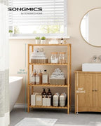 SONGMICS Bamboo Storage Shelf, 4-Tier Shelving Unit, Multifunctional, in The Entryway, Bathroom, Living Room, Balcony, Kitchen, 10.2 x 23.6 x 39.4 Inches, Light Bamboo UBCB034Y01 - color: Light Bamboo, size: 4 Tiers (10.2"D x 23.6"W x 39.4"H)
