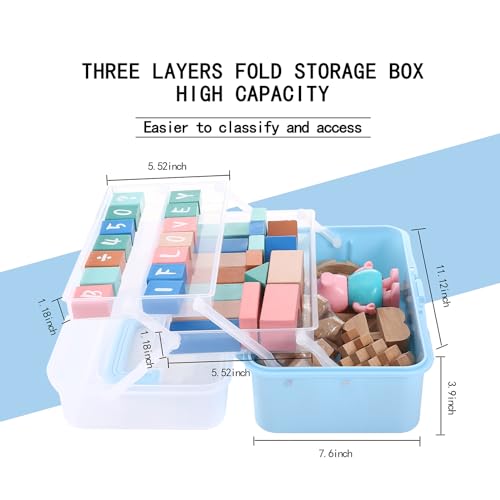 11(in) Versatile Three-Layer Folding Organizer Box,Ideal for Art & Crafts,Toys,Sewing Supplies,Jewelry and Tools,Storage with Dual Trays,Elegant Blue - color: Blue