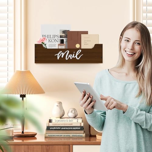 White Wooden Mail Organizer Countertop (Walnut + White) - color: Walnut + White