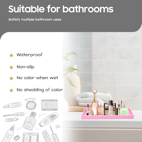 Vanity and Bathroom Tray, 11.8" ABS Countertop Organizer,Waterproof Vanity Tray for Toilet Tank,Perfume,Soap,Keys,Bathroom Accessories,Kitchen and Bath Trays,Non Slip Small Trays,Pink - color: Pink, size: 11.8" x 5" x 0.7"