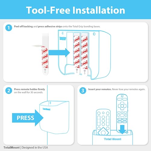 TotalMount Hole-Free Remote Holder – Eliminates Need to Drill Holes in Your Wall (for 2 or 3 Remote Controls – White – Quantity 1) - color: White