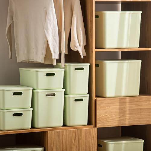 5 pack large plastic White storage bins with Lids, Toy Box Chest with Handle，Organizer Containers Baskets for Baby,Nursery，Shelves，Playroom, Bedroom，Office,Closet，home (Light Green, 5L) - color: Light Green, size: Set of 5 Large