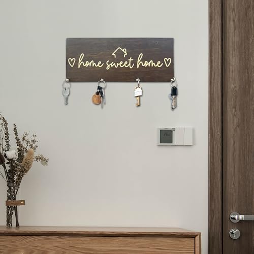 Sweet Home Wooden Key Holder for Wall - 5"x10" Key Organizer Hanger with 4 Hooks for Front Door Hallway Entryway Kitchen - Home Office Decor & Housewarming Gifts Supplies - A06 - color: Home Sweet Home