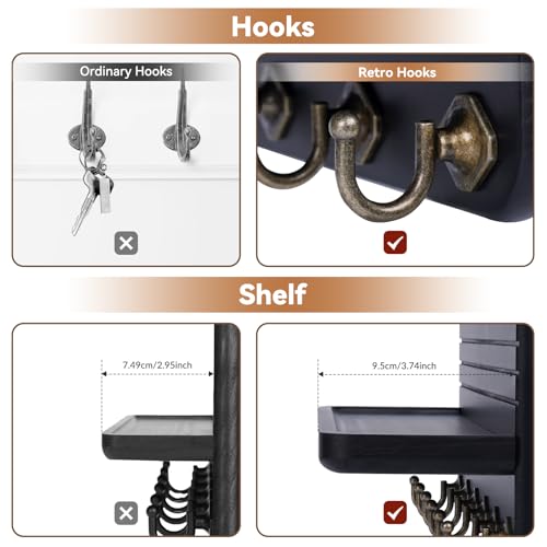 Key Holder for Wall, Mail Organizer Wall Mount with 6 Hooks Wooden Hanging Key Rack for Home Decor, Hallway, Entryway (Black) - color: Black
