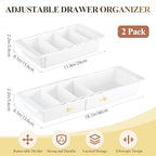 2 Pcs Expandable Drawer Organizer Bins Adjustable Deep Drawer Hanging Organizer Tray Expandable 11.4 to 18.1 Inches Plastic Dividers Storage for Office Bathroom Bedroom Kitchen Desk, White