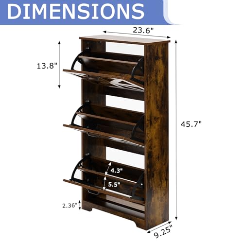 Shoe Storage Cabinet with 3 Flip Drawers, Farmhouse Shoe Organizer with Barn Door Design, Space-Saving Hidden Narrow Shoe Rack Cabinet for Entryway, Hallway & Foyer，Brown - color: Brown, size: 1 pcs-3 Flip Drawers