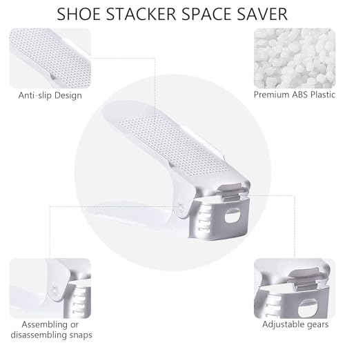 BIGLUFU Shoe Slots Organization - Adjustable Shoe Rack Storage Organizer - Double Deck Shoe Stacker Space Savers - For Shelf Closet Floor (white-20 Pack)