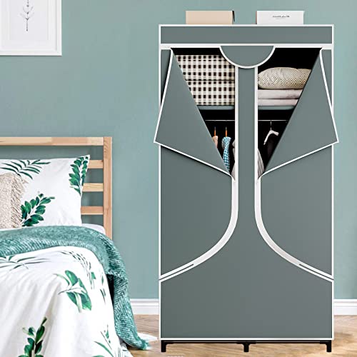 SORCEDAS Portable Wardrobe Closet Storage Organizer Metal Hanging Rack Non-Woven Fabric 34 Inch Grey - color: Grey, size: 34 Inch