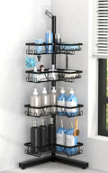 KEGII Floor Shower Caddy Standing – 4-Tier Corner Shower Organizer with Hooks & Soap Holder, Free-Standing Bathroom Storage Rack for Shampoo & Toiletries, Black - style: Floor Caddy - Black