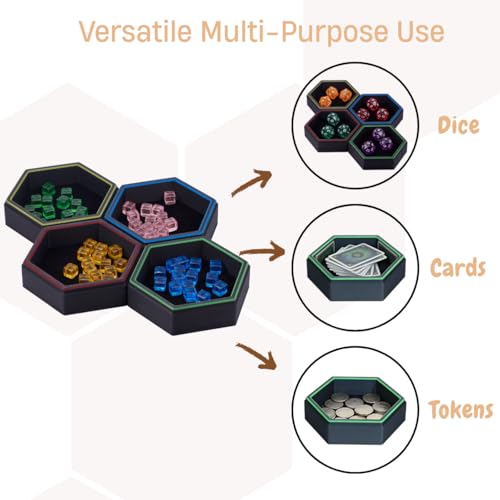Magnetic Board Game Storage Trays, Hexagonal Modular Organizer, Flexibility Customize Layout Tray Accessory, Holds Tabletop Bits, Components, Pieces, Dices (7-Pack)