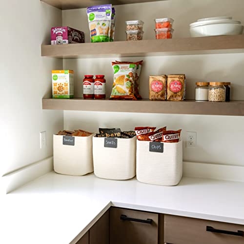 NaturalCozy Storage Cubes 11 Inch Cotton Rope Woven Baskets for Organizing, 3-Pack | Cube Storage Bin | Square Storage Baskets for Shelves Organizer, Classroom, Kids Toy Bins, Closet, Baby Nursery - color: Off White