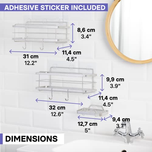 KINCMAX Premium Shower Caddy with Soap Holder, 2-Pack Adhesive Organizer, No Drill Bathroom Shelves, Rustproof Stainless Steel Shelves for Inside Shower, Storage Rack, Silver - color: Polished Silver 02 + Soap Holder