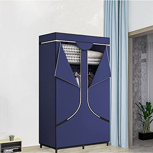 SORCEDAS Portable Wardrobe Closet Storage Organizer Metal Hanging Rack Non-Woven Fabric 34 Inch Coffee (34 Inch, Blue) - color: Blue, size: 34 Inch