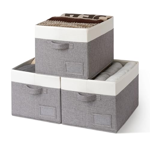 GRANNY SAYS Storage Baskets for Shelves, Fabric Storage Bins for Clothes, Closet Organization Bins, Collapsible Storage Bins with Handles, Decorative Storage Box, Large, 3-Pack - color: White&Gray, size: Large