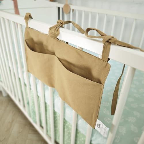 Baby Bedside Hanging Storage Bag - 2-Pocket Bedside Storage with High Capacity for Diapers & Essentials, Space-Saving Hanging Nursery Organizer 5 Colors Available (Khaki) - color: Khaki