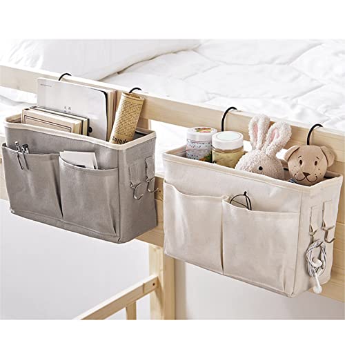 flexman Nightstand Hanging Bag, Hook Design Bedside Storage Pocket Organizer Basket with Metal Bracket and Wear Resistant Fabric for Kitchen Wardrobe Doors, Hanging Rods(White) - color: White