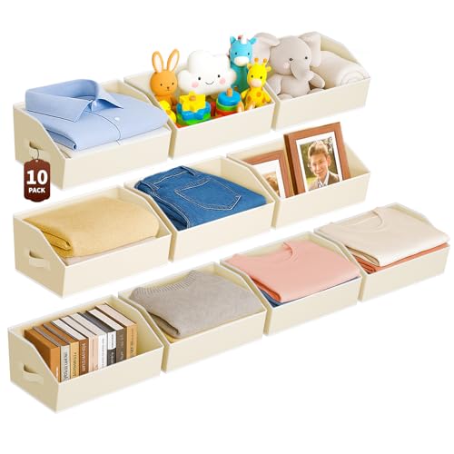 Homsorout Large Closet Organizers and Storage Bins - 10 Pack Trapezoid Storage Baskets for Shelves, Foldable Fabric Basket with Handles Ideal for Closet, Basket, Wardrobe and Shelf Storage, Beige - color: Beige, size: 10 Pack