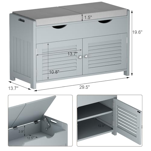 ChooChoo Shoe Storage Bench with Lift Top Storage, Entryway Bench with 2 Cushioned Seats, 3 Compartments, Adjustable Shelf, Shoe Cabinet for Entryway, Bedroom, Living Room, Grey - color: Grey, size: 13.78"D x 29.53"W x 19.69"H