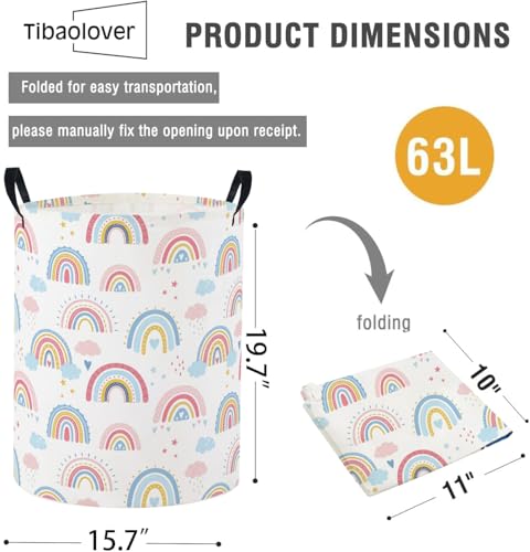 Baby Laundry Basket Baby Nursery Hamper Kids Laundry Basket Toy Storage Bin for Boys Room Decor Gift Baskets for Bedroom Bathroom(Blue Rainbow) - color: Blue Rainbow