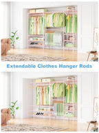 Ulif E11 Heavy-Duty Garment Rack, Metal Freestanding Clothes Rack and Closet Storage Organizer System with 8 Shelves and 4 Hanger Rods, (73.2-97.6)" W x 14.5" D x 71.2" H, Load 1034 LBS, Pink - color: Pink