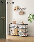 HITHIM 4 Tiers Small Shoe Rack,Narrow Stackable Shoe Shelf Organizer,Sturdy Shoe Stand, Non-Woven Fabric Metal Shoe Racks for Entryway, Doorway and Bedroom Closet - size: 4-tier
